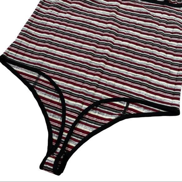 POL size large black, grey, red, cream, & white striped bodysuit, snap bottom - Picture 8 of 16